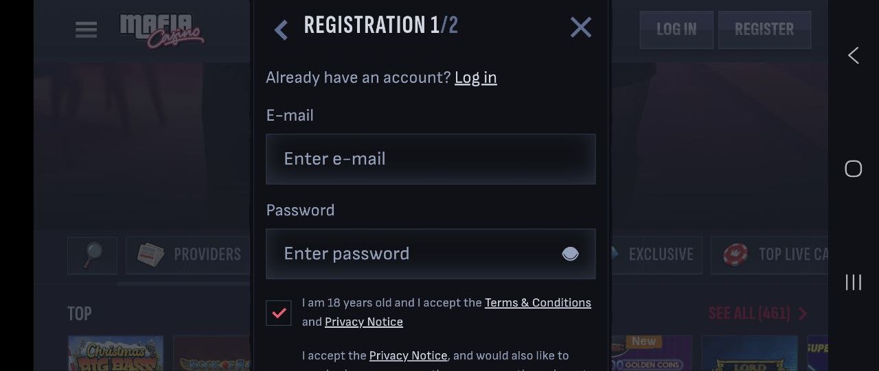 Register new account by entering email and password 